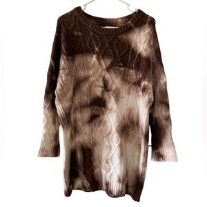 POL Anthropologie Oversized Cable Knit Tie Dye Sweater Brown Cream Small